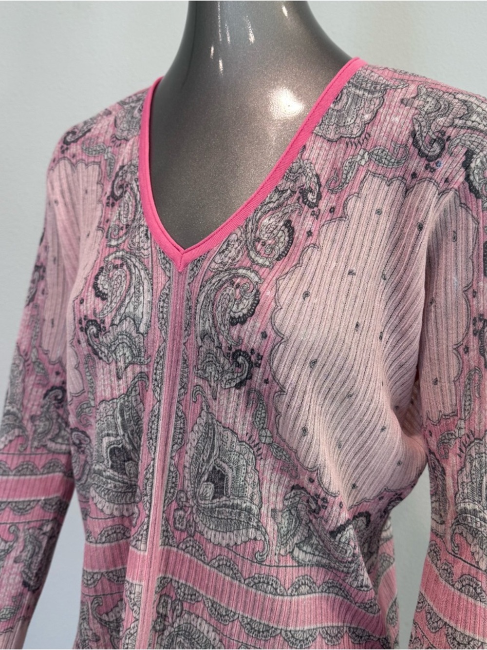 Twinset Milano XL Pink Paisley Ribbed Knit Stretch Top NWT Italy - Picture 4 of 16